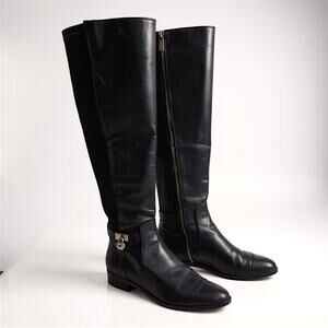 Michael Kors Hamilton Leather Riding Boots Women's Sz 7.5 Black Stretch Size Zip